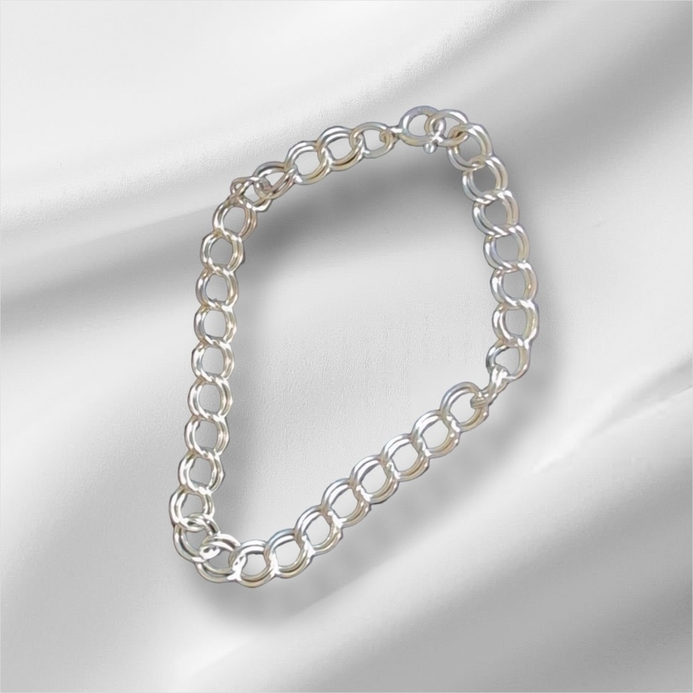 Sterling Silver 7” Double Link Charm Bracelet
